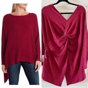 1. State Knot Back Waffle Knit Top in Deep Rouge New With Tags